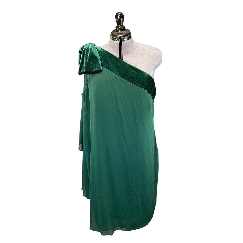 Lauren Ralph Lauren Size 16 Green One Shoulder Chiffon & Velvet Cocktail Dress
